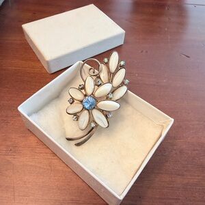 Juliana Delizza Cream and Blue Floral Statement Brooch - Elegant Women’s Pin